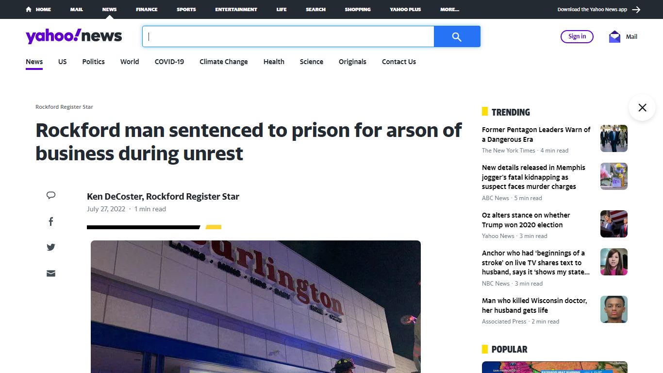 Rockford man sentenced to prison for arson of business during unrest
